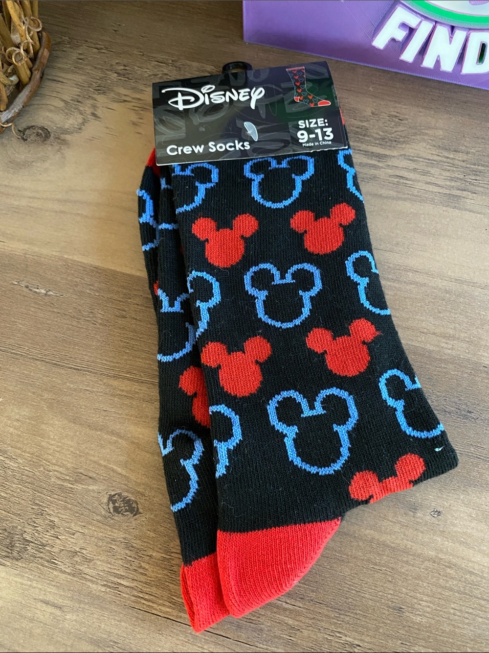 Disney Black Crew Socks with Red & Blue Mickey Heads